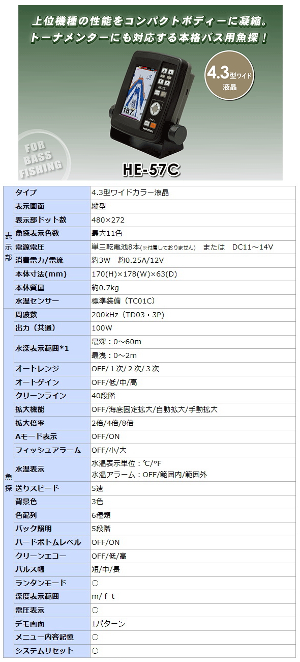 ホンデックス　魚探　HE57C